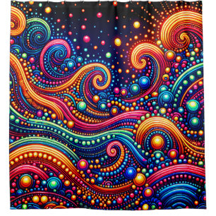 “Retro Wave Illumination” Shower Curtain