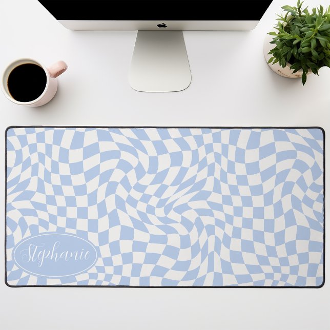  Retro Wave: Modern Wavy Blue Chequerboard Desk Mat (Creator Uploaded)