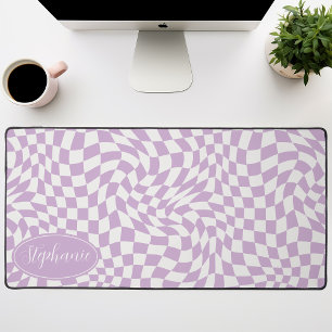 Retro Wave: Modern Wavy Purple Chequerboard Desk Mat