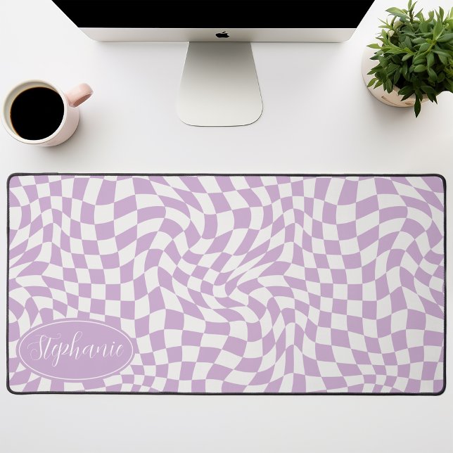  Retro Wave: Modern Wavy Purple Chequerboard Desk Mat (Creator Uploaded)