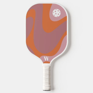 Retro Wave Orange and Purple Modern Monogram Pickleball Paddle