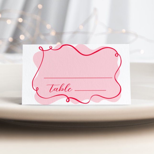 Retro wave pink and red bridal shower place card (Creator Uploaded)