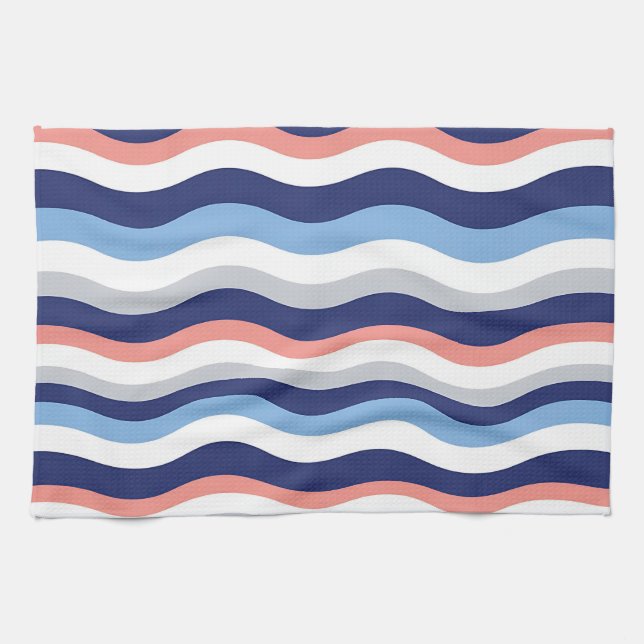 Retro Wave Stripes Pattern Tea Towel (Horizontal)