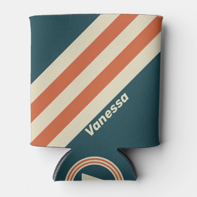 Retro Wave Stripes with Name Can Cooler (Front)