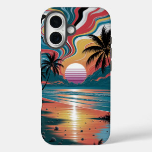 Retro Wave Sunset iPhone 16 Case