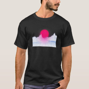 Retro Wave Sunset On White Bg 90s 80s Aesthetic Su T-Shirt