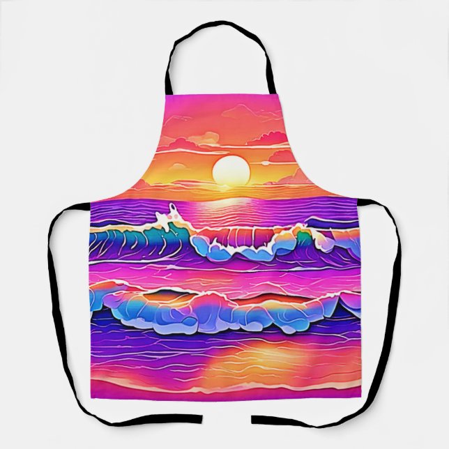 Retro Wave Sunset Serenity Apron (Front)