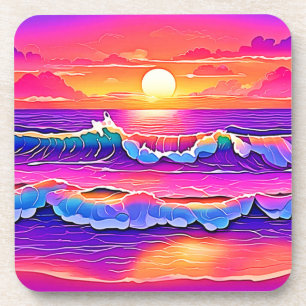 Retro Wave Sunset Serenity Coaster