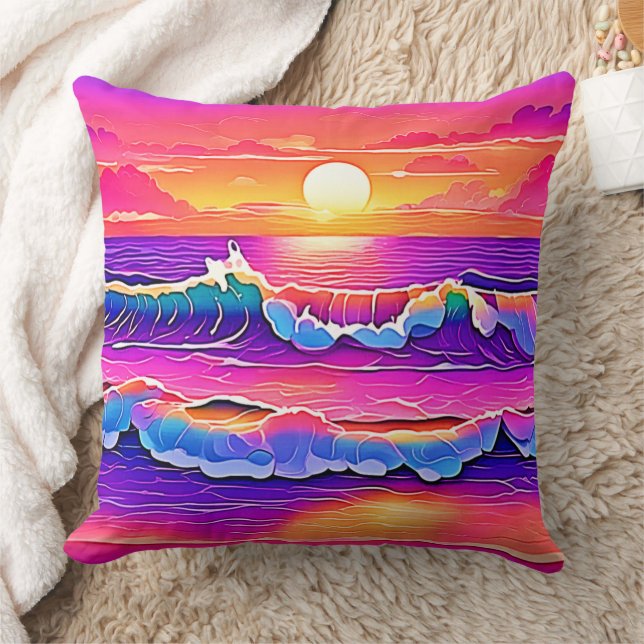 Retro Wave Sunset Serenity Cushion (Blanket)