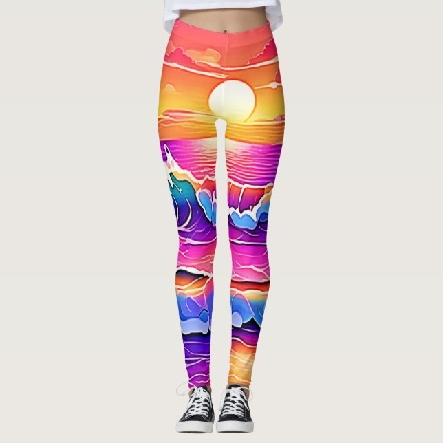 Retro Wave Sunset Serenity Leggings (Front)