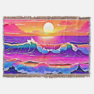 Retro Wave Sunset Serenity Throw Blanket