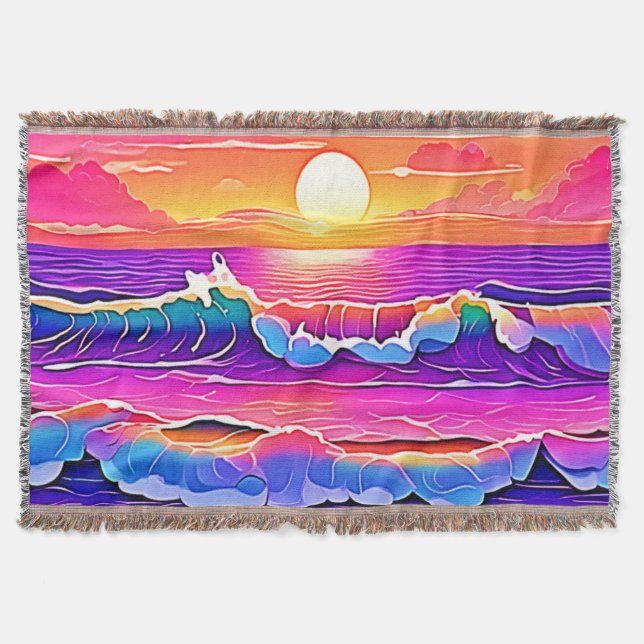 Retro Wave Sunset Serenity Throw Blanket (Front)