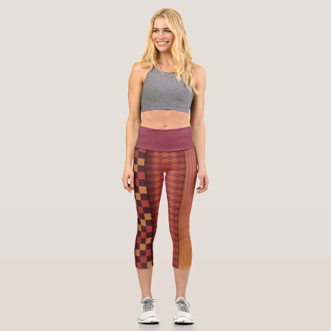 Retro Waves and Geometric Midcentury Pattern Capri Leggings (Front)