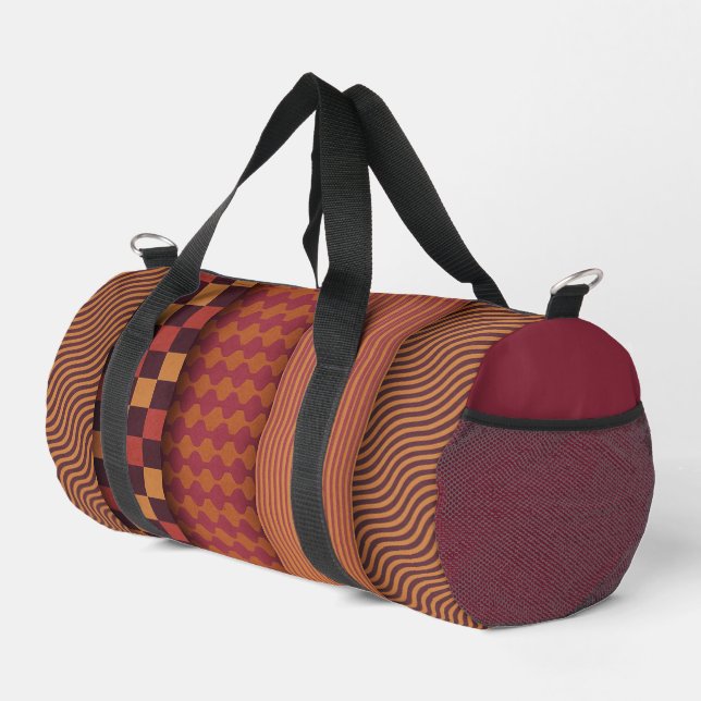 Retro Waves and Geometric Midcentury Pattern Duffle Bag (Right Corner)