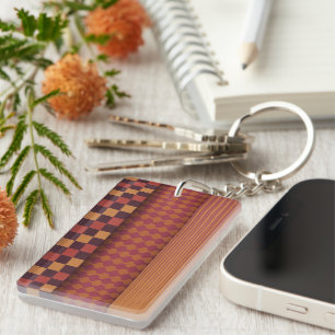 Retro Waves and Geometric Midcentury Pattern Key Ring
