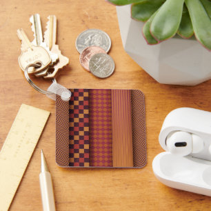 Retro Waves and Geometric Midcentury Pattern Key Ring