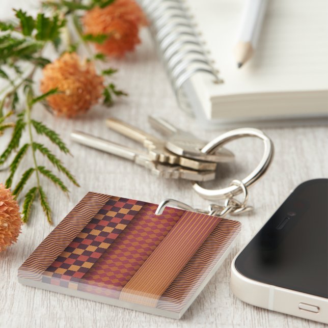 Retro Waves and Geometric Midcentury Pattern Key Ring (Front Right)