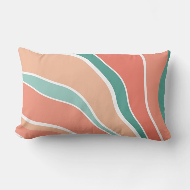 Retro Waves - Orange and Green Lumbar Cushion (Front)