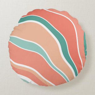 Retro Waves - Orange and Green Round Cushion