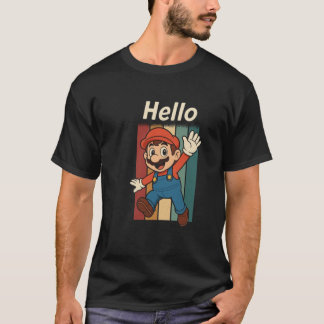 Retro Waving Mascot with Hello Text T-Shirt