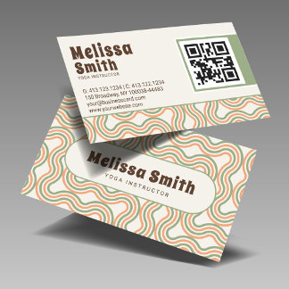 Retro Wavy Abstract Custom QR Code Business Card