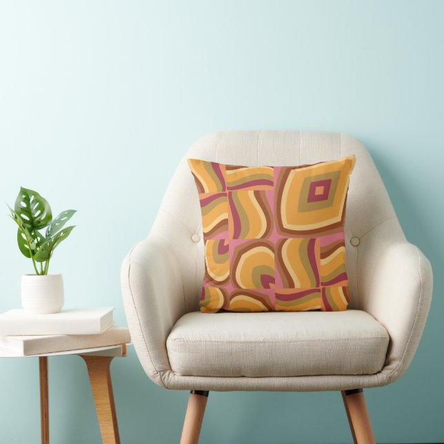 Retro Wavy Abstract Pattern – 70s Inspired Geometr Cushion (Chair)