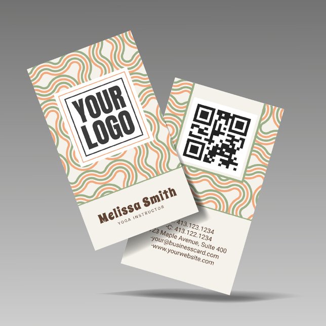 Retro Wavy Abstract Vertical QR Code  Business Card (Creator Uploaded)
