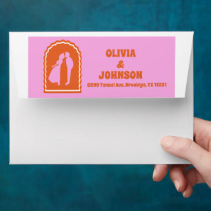 Retro Wavy Arch Pink Orange Personalised Wedding Envelope