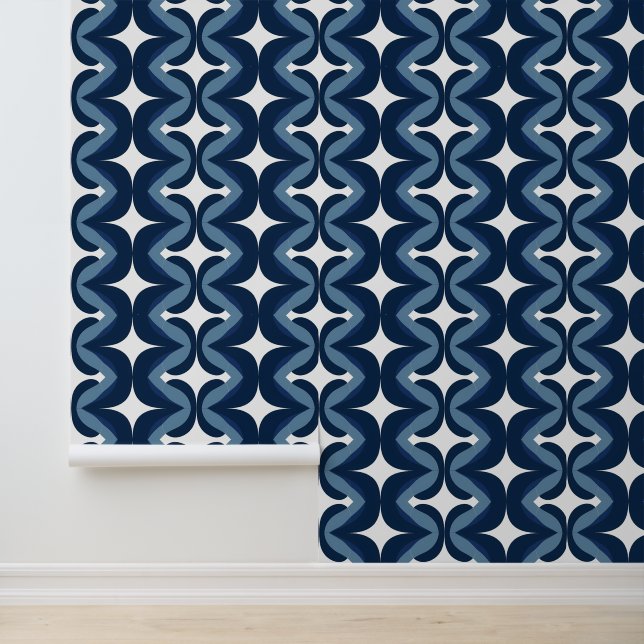 Retro Wavy Blue and White Stripe Pattern  Wallpaper (Application)