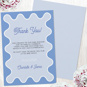 Retro Wavy Blue Curve Border Baby Shower Thank You Card