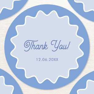 Retro Wavy Blue Curve Border Thank You Classic Round Sticker