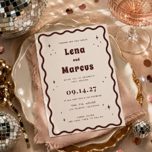 Retro Wavy Border Wedding Invitation