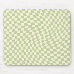 Retro Wavy Checkered Pattern Green Aesthetic Mouse Pad