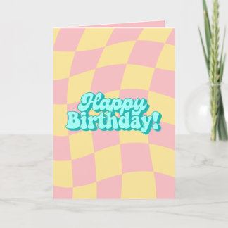Retro Wavy Chequered Happy Birthday Card