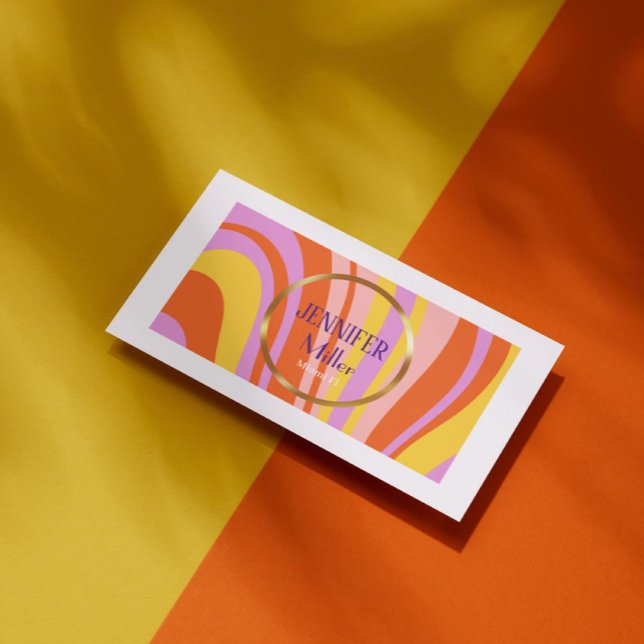 Retro Wavy  Colourful Lines Social Media QR code  Business Card (Creator Uploaded)