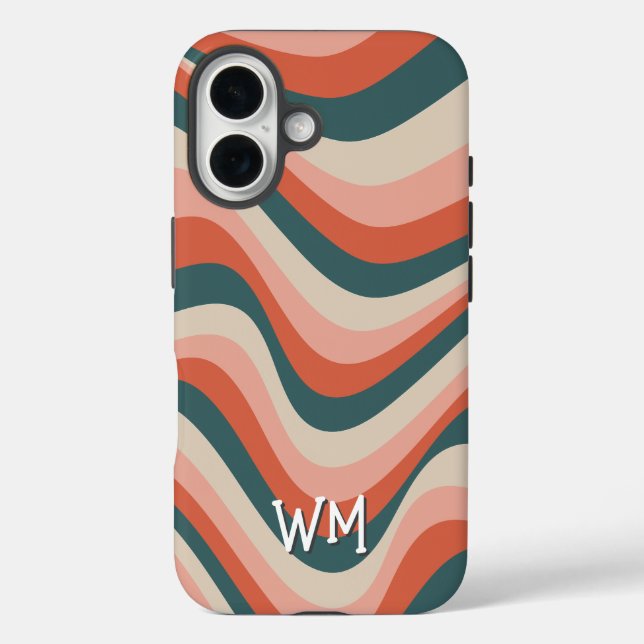 Retro Wavy Colourful Stripe Groovy Pattern Monogra Case-Mate iPhone Case (Back)