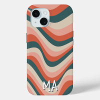 Retro Wavy Colourful Stripe Groovy Pattern Monogra