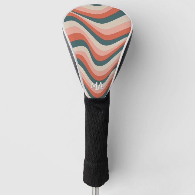 Retro Wavy Colourful Stripe Groovy Pattern Monogra Golf Head Cover (Front)