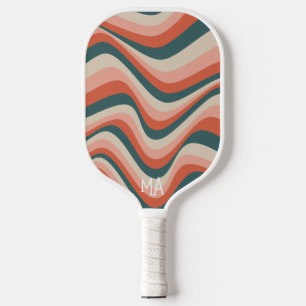 Retro Wavy Colourful Stripe Groovy Pattern Monogra Pickleball Paddle