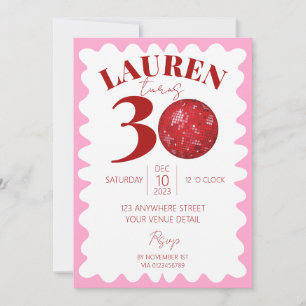 Retro Wavy Disco 30th birthday party invitations