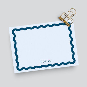Retro Wavy Frame Blue Personalised Note Card