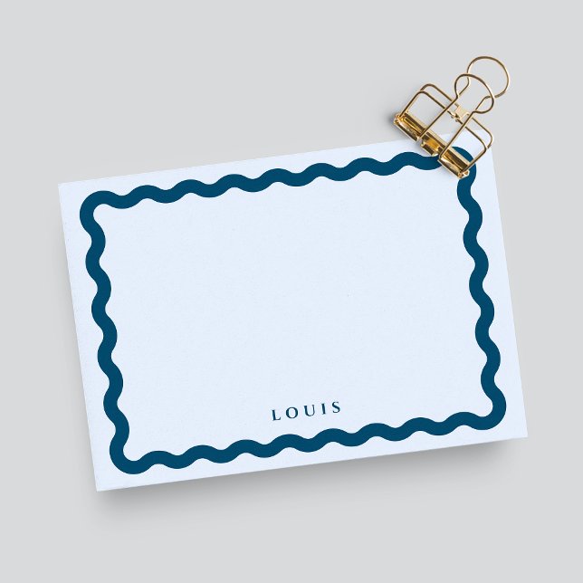 Retro Wavy Frame Blue Personalised Note Card (Creator Uploaded)
