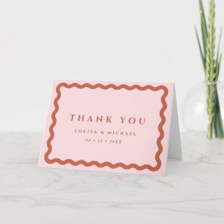Retro Wavy Frame Blush & Terracotta Wedding Thank You Card