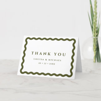 Retro Wavy Frame Green & White Wedding Thank You Card