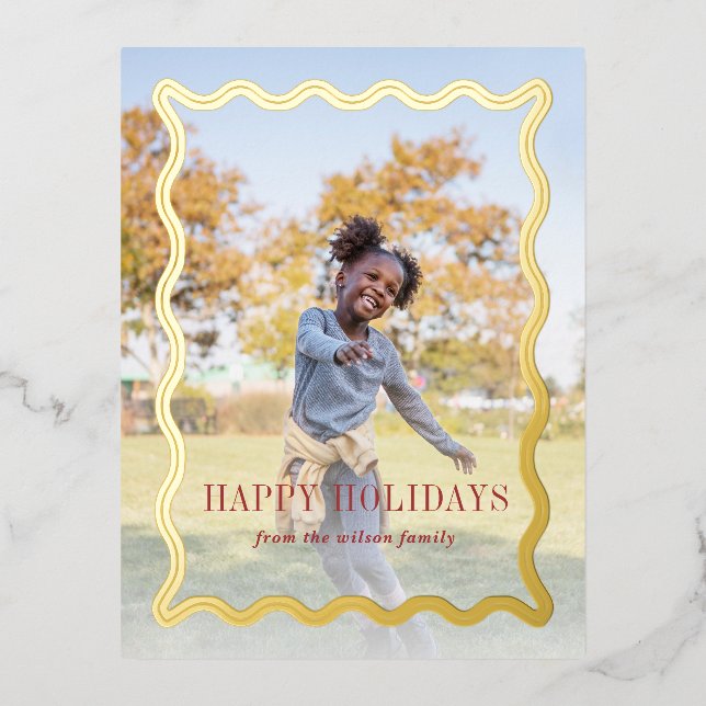 Retro Wavy Frame Holidays Full Photo Foil Holiday Postcard (Front)