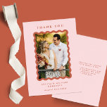Retro Wavy Frame Photo Blush & Terracotta Wedding Thank You Card<br><div class="desc">A trendy wedding thank you photo card with your favourite wedding photo in a terracotta wavy scallop frame on a blush pink background and terracotta text. Add a personal message to the reverse.</div>