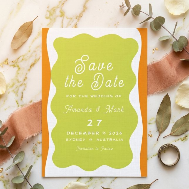 Retro Wavy Frame Whimsical Simple Classic Wedding Invitation (Creator Uploaded)