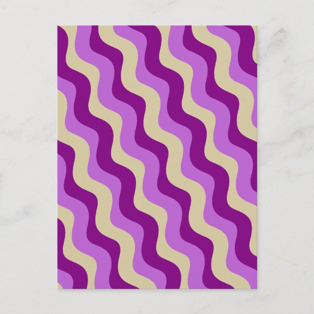 Retro Wavy Geometric Purple Cream Postcard (Front)