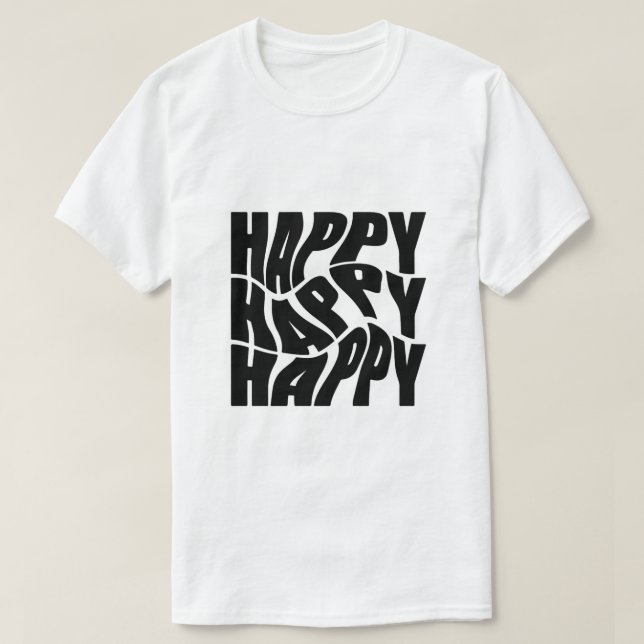 Retro Wavy "HAPPY" Graphic  T-Shirt (Design Front)