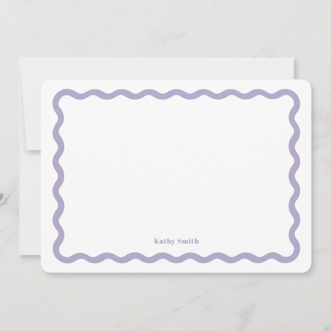 Retro Wavy Lavender Modern Personalised Stationery Card (Front)